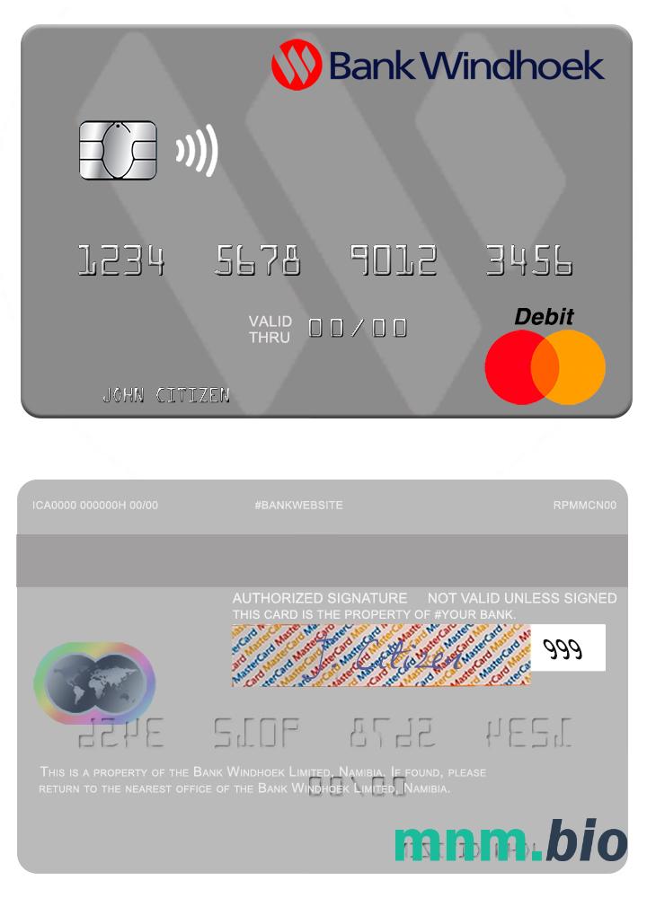 Namibia Bank Windhoek Limited przykład karty mastercard w formacie PSD